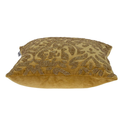 Luxe Velvet Mustard Yellow Beaded Throw Pillow