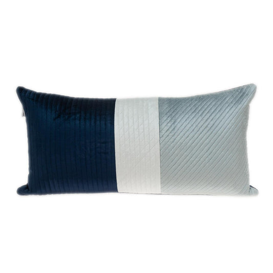 12" X 24" Navy Blue Striped Velvet Throw Pillow