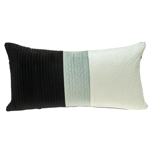 12" X 24" Black and White Striped Velvet Throw Pillow