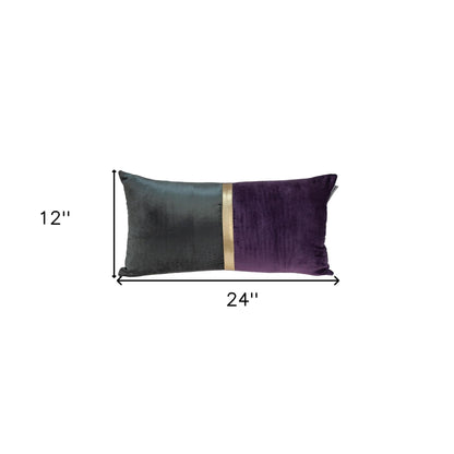 Dark Grey Gold and Purple Tufted Velvet Lumbar Pillow