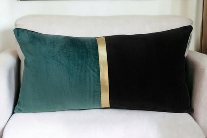 Teal Gold and Black Tufted Velvet Lumbar Pillow