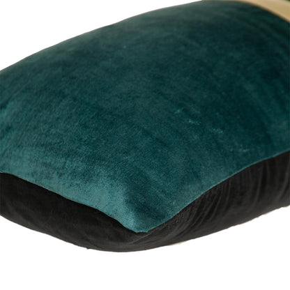 Teal Gold and Black Tufted Velvet Lumbar Pillow