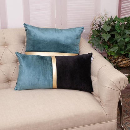 Teal Gold and Black Tufted Velvet Lumbar Pillow