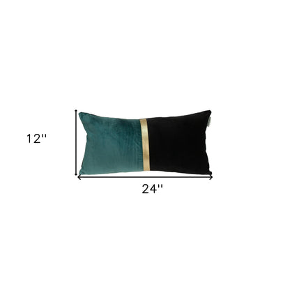 Teal Gold and Black Tufted Velvet Lumbar Pillow