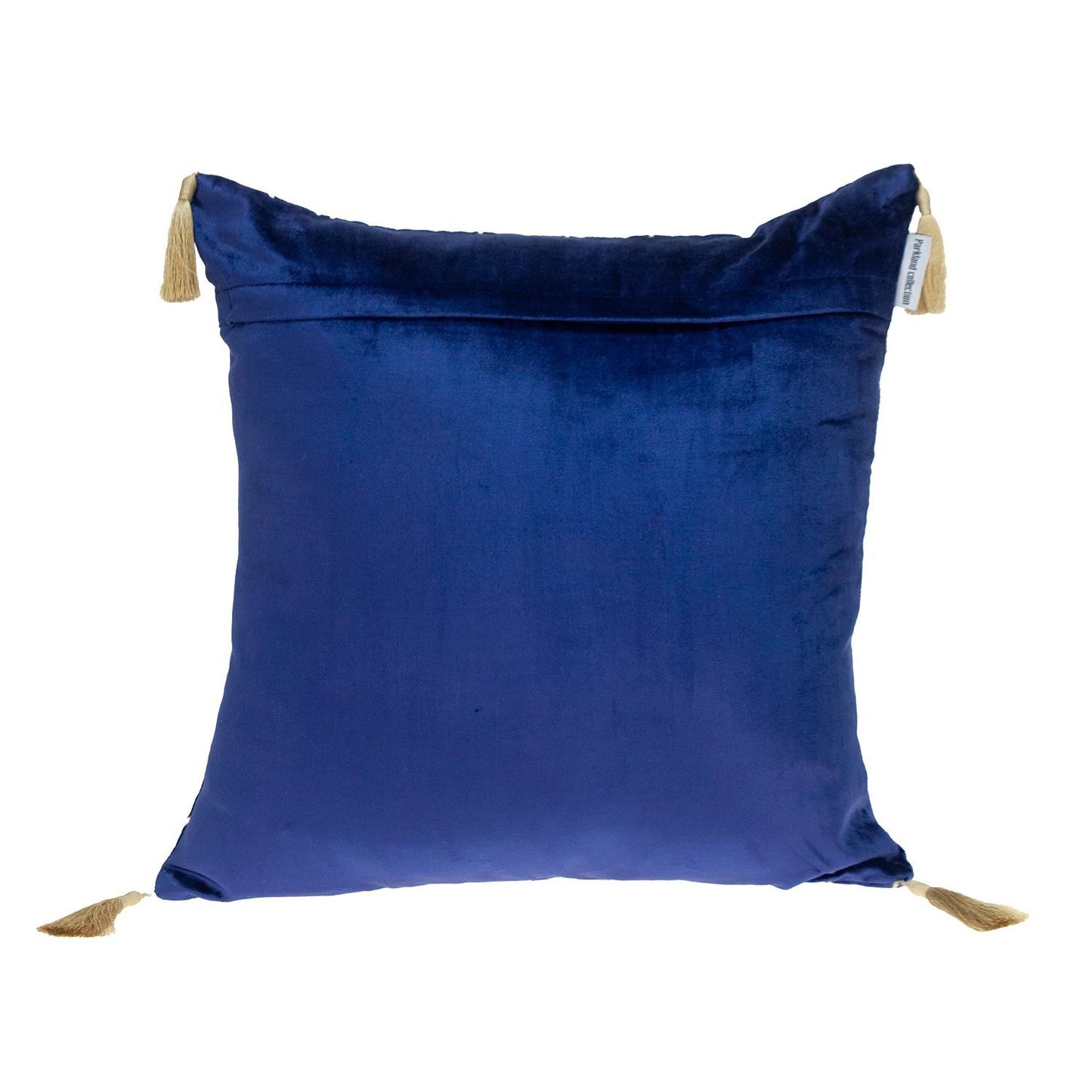 Blue and Gold Geo Velvet Throw Pillow with Gold Tassels