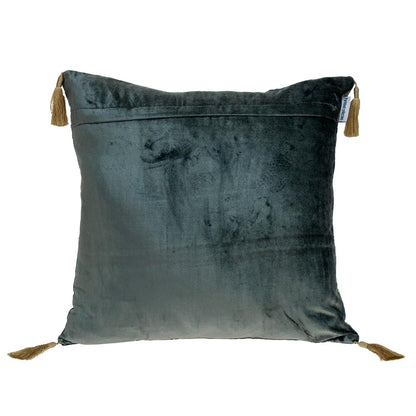 Charcoal and Gold Geo Velvet Throw Pillow with Gold Tassels