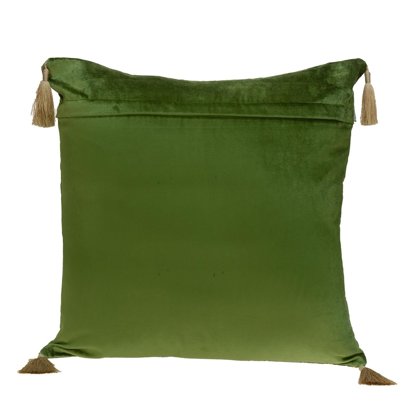 Olive and Gold Geo Velvet Throw Pillow with Gold Tassels