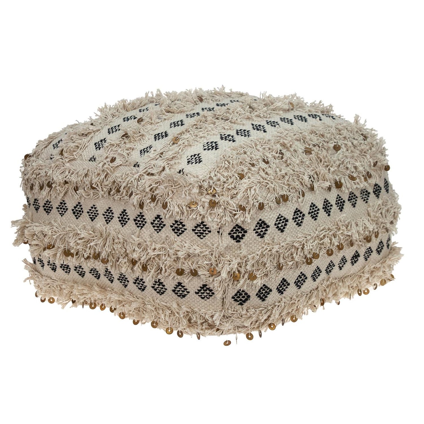 22" Beige Cotton Blend Abstract Pouf Ottoman