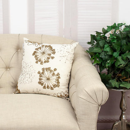 Natural and Golden Metallic Beaded Decorative Throw Pillow