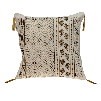 20" Beige Cotton Blend Throw Pillow