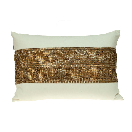 Glam Off White with Golden Sequins Lumbar Throw Pillow