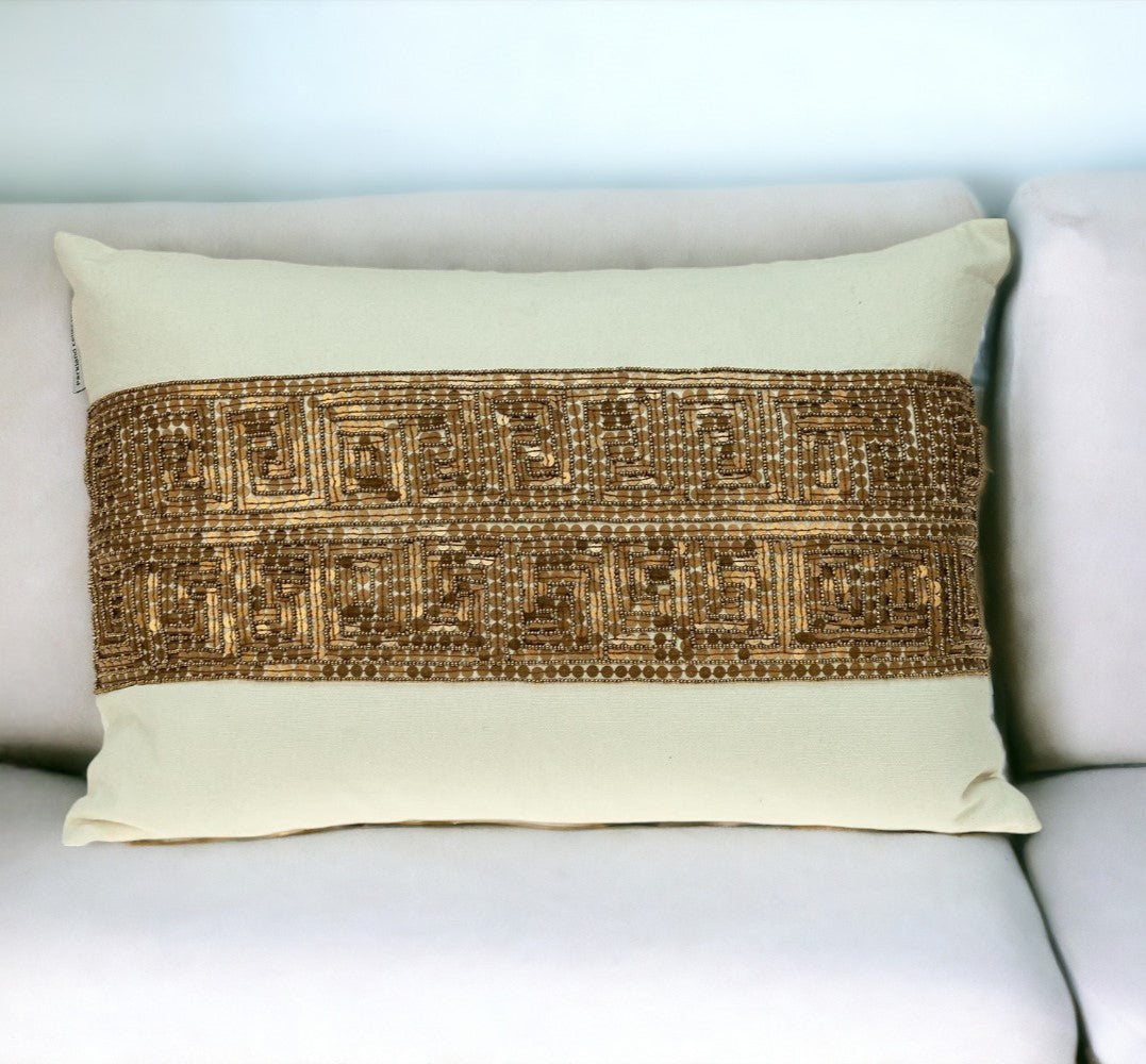 Glam Off White with Golden Sequins Lumbar Throw Pillow