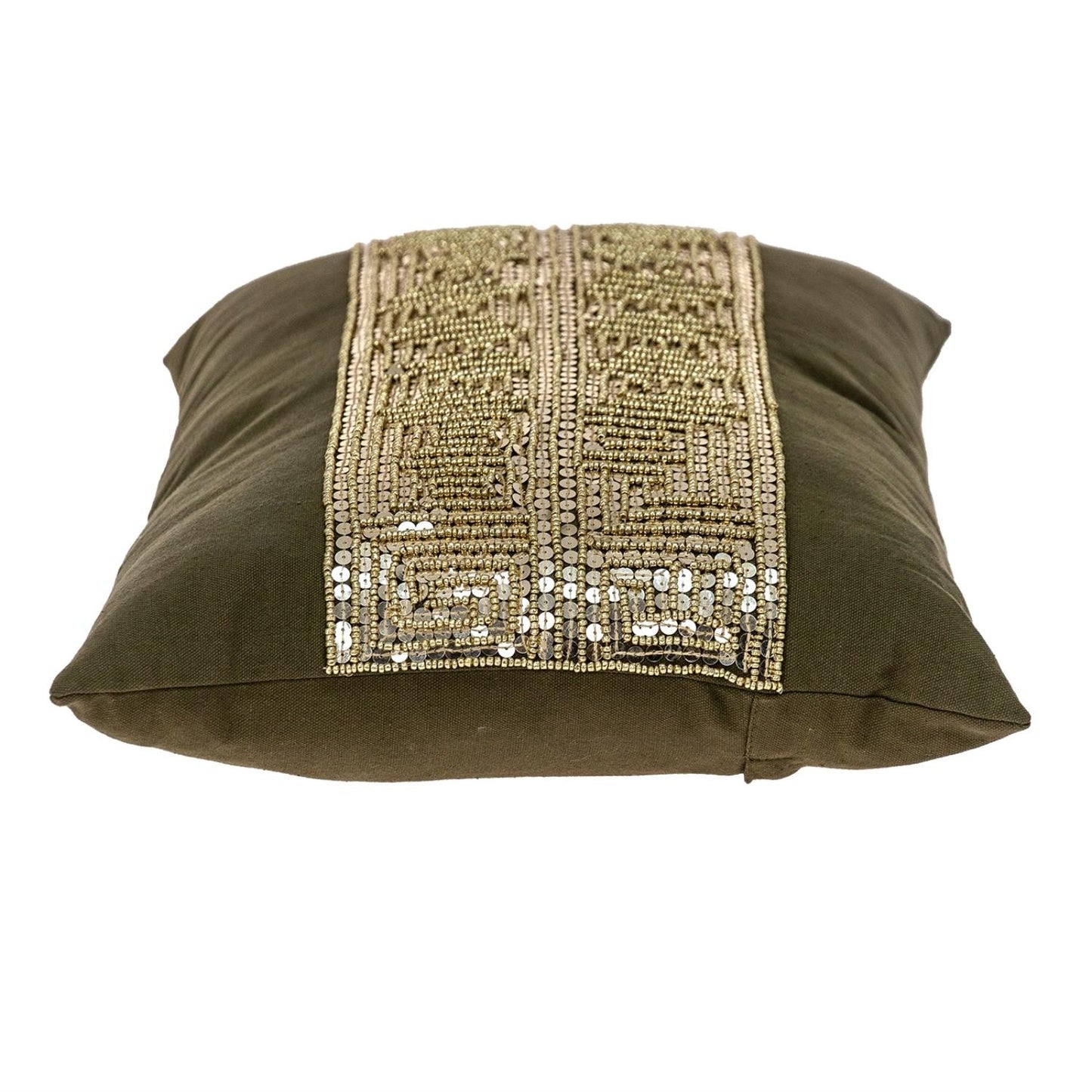 Glam Olive with Gold Sequins Lumbar Throw Pillow