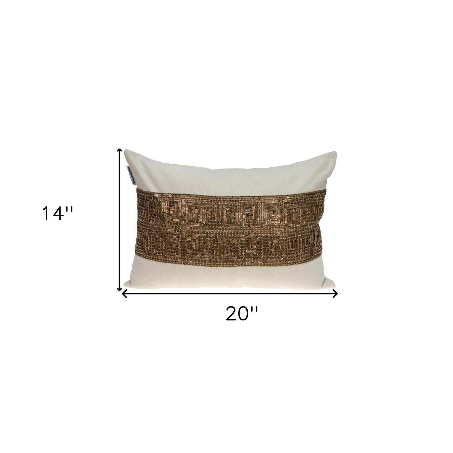 Glam Beige with Golden Sequins Lumbar Throw Pillow