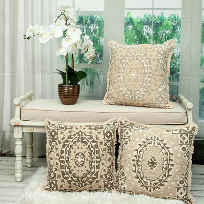 Boho Garland Beige and Khaki Decorative Accent Pillow