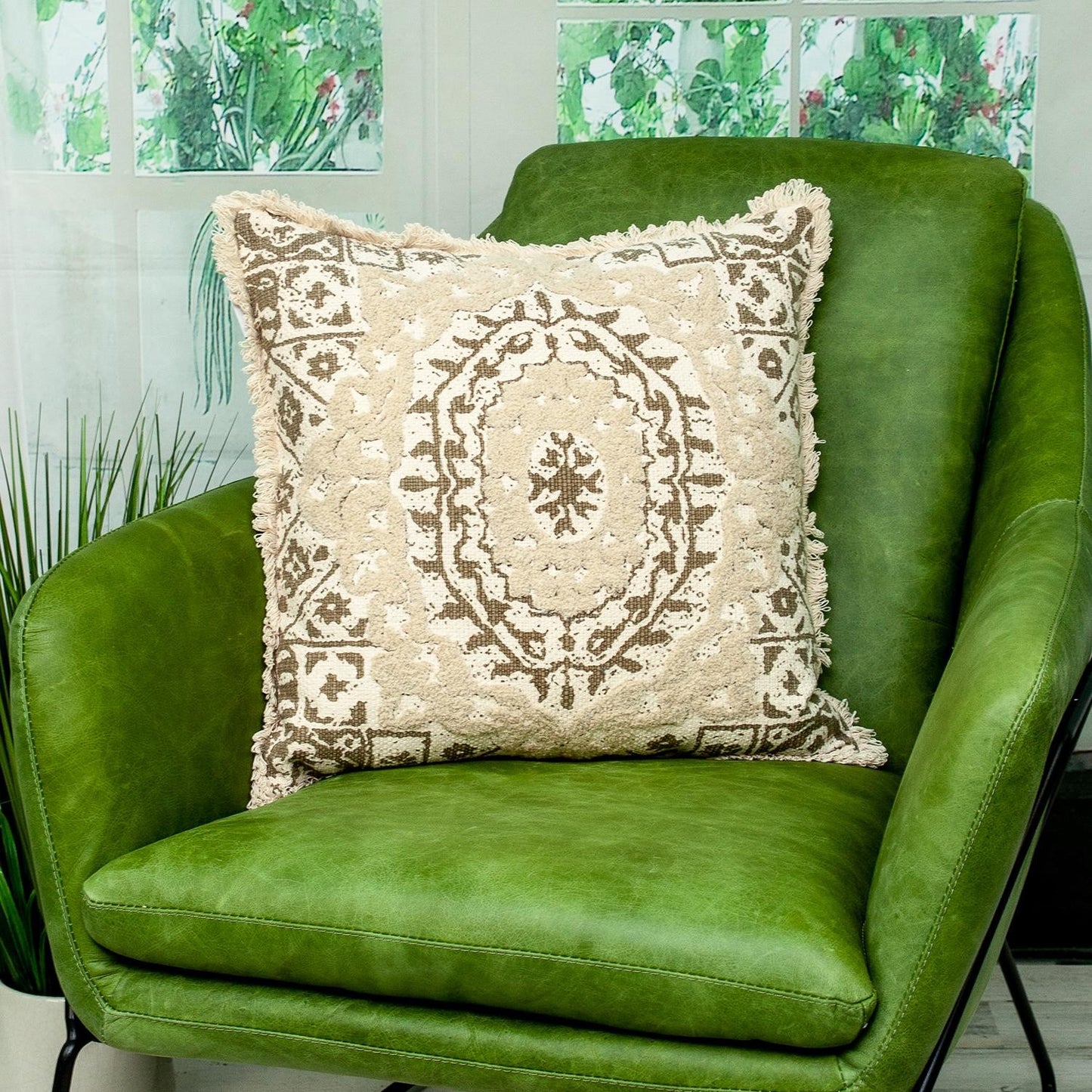 Boho Garland Beige and Brown Decorative Accent Pillow