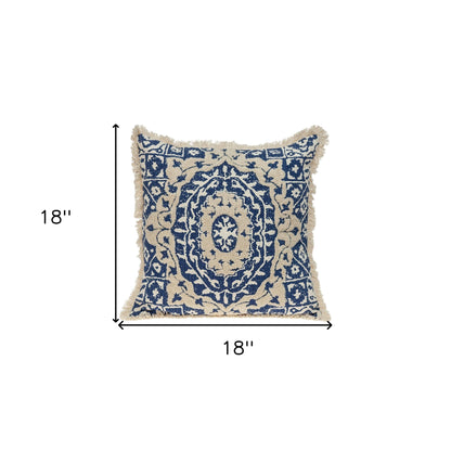 Boho Garland Beige and Navy Blue Decorative Accent Pillow