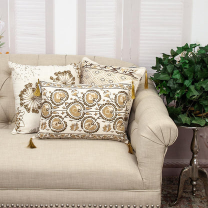 Gold and Bronze Embroidered Decorative Lumbar Pillow