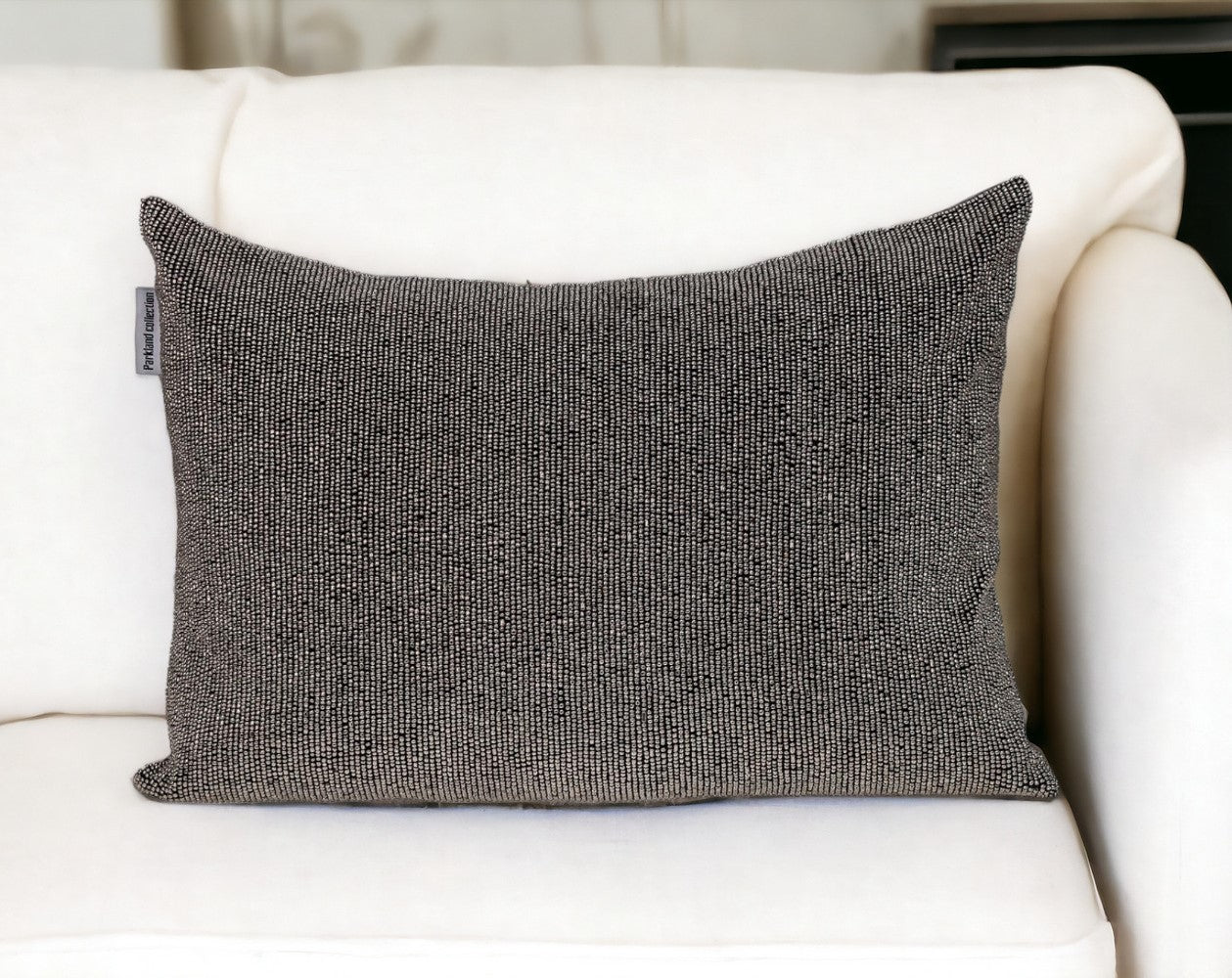 Shimmering Gray Beaded Luxury Throw Pillow