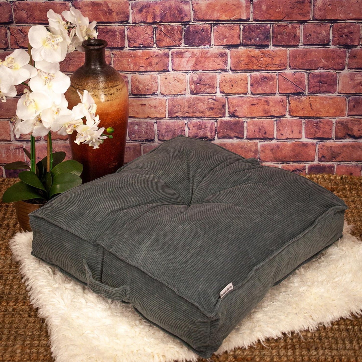 Corduroy Styled Charcoal Tufted Floor Pillow