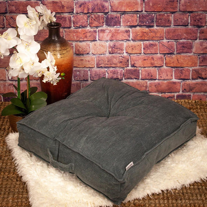 Corduroy Styled Charcoal Tufted Floor Pillow