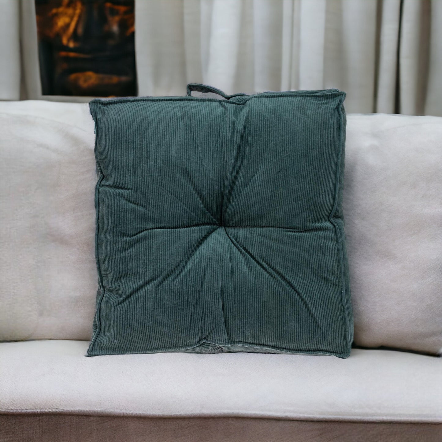 Corduroy Styled Charcoal Tufted Floor Pillow