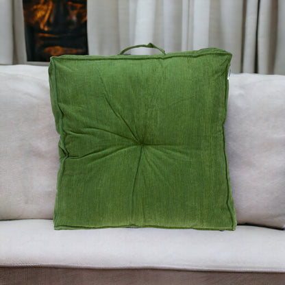 Corduroy Styled Olive Green Tufted Floor Pillow