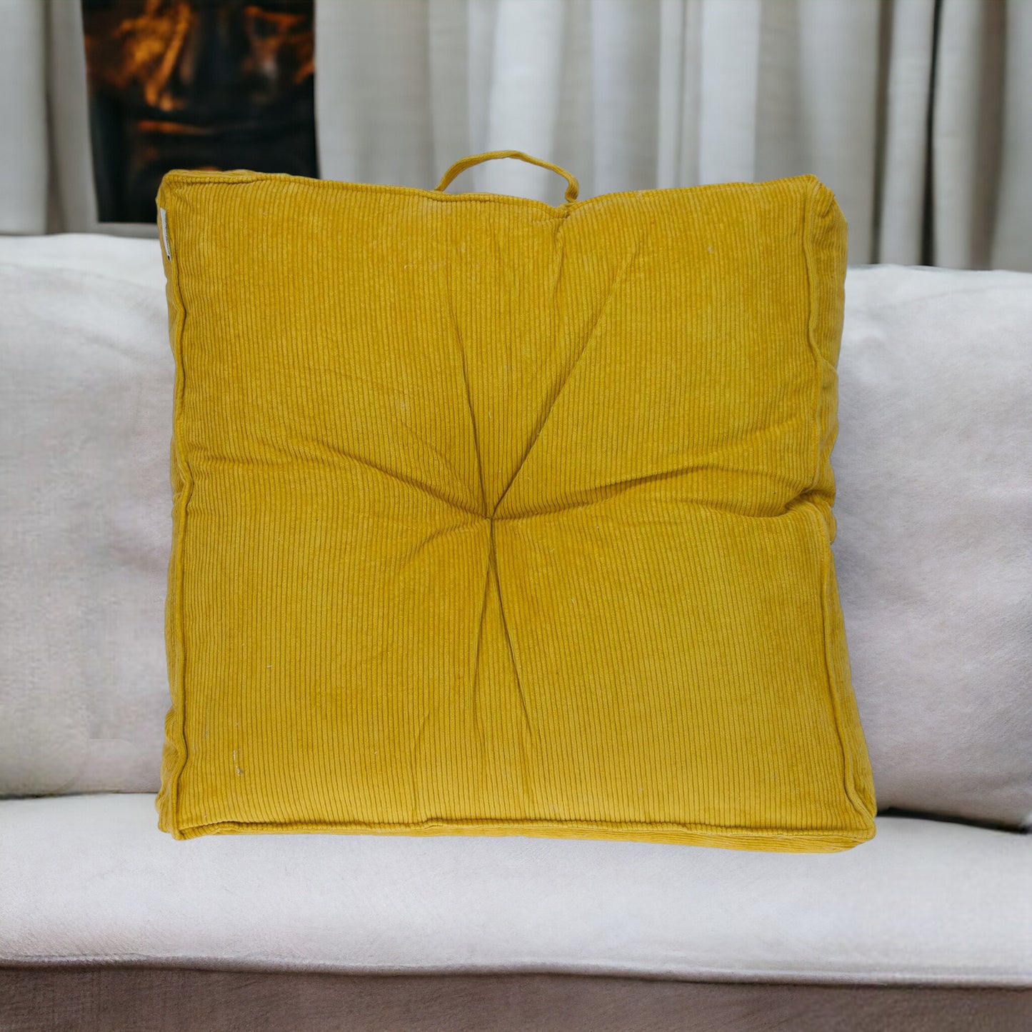 Corduroy Styled Yellow Tufted Floor Pillow