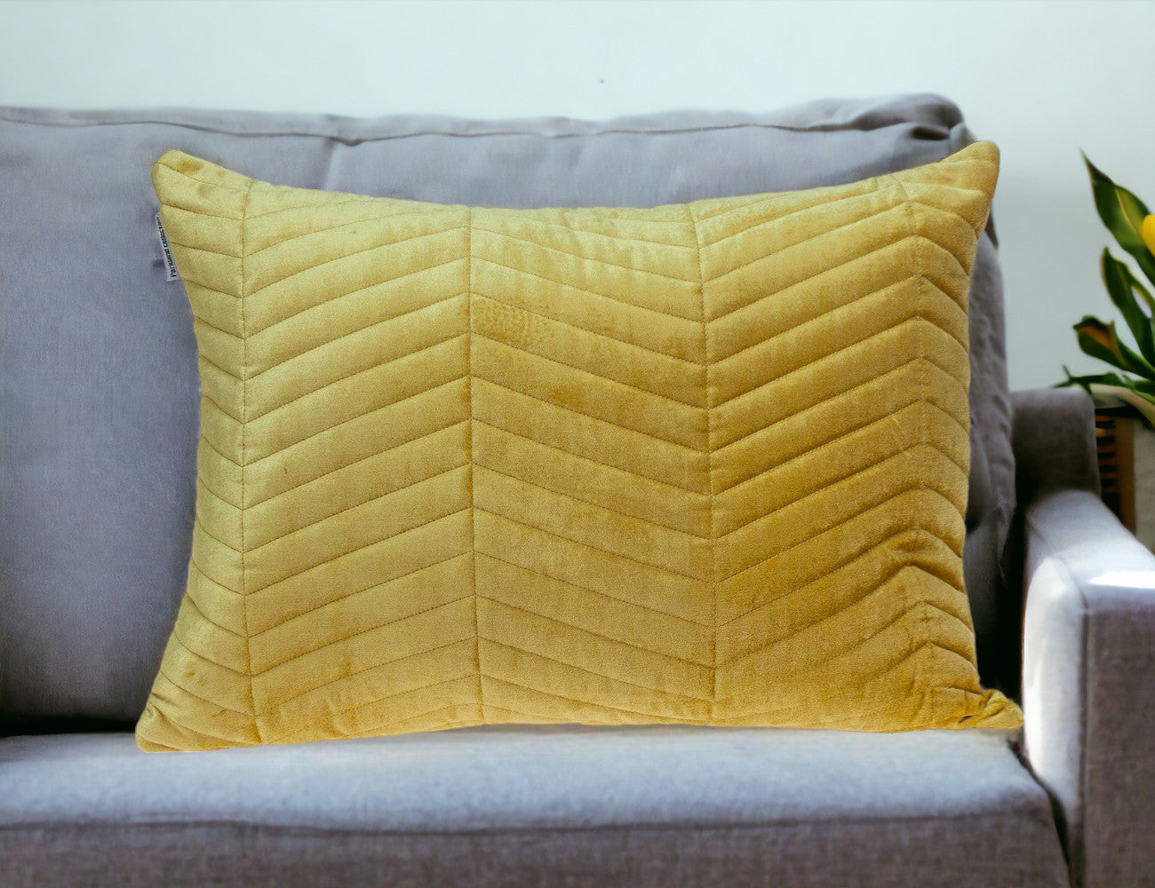 Yellow Quilted Velvet Zig Zag Decorative Lumbar Pillow