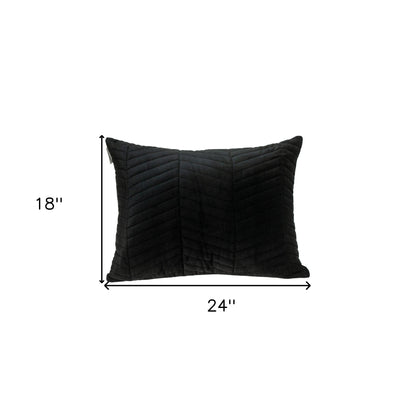 Black Quilted Velvet Zig Zag Decorative Lumbar Pillow