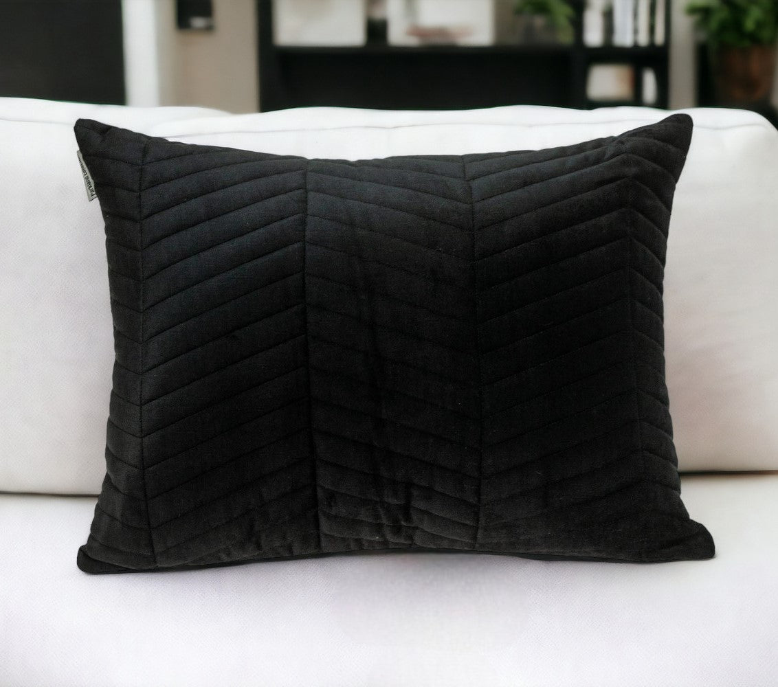 Black Quilted Velvet Zig Zag Decorative Lumbar Pillow