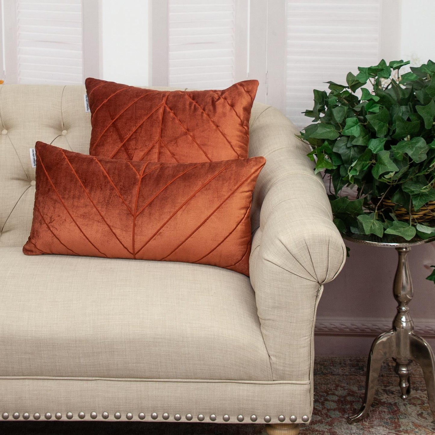 Quilted Velvet Arrows Burnt Orange Decorative Throw Pillow