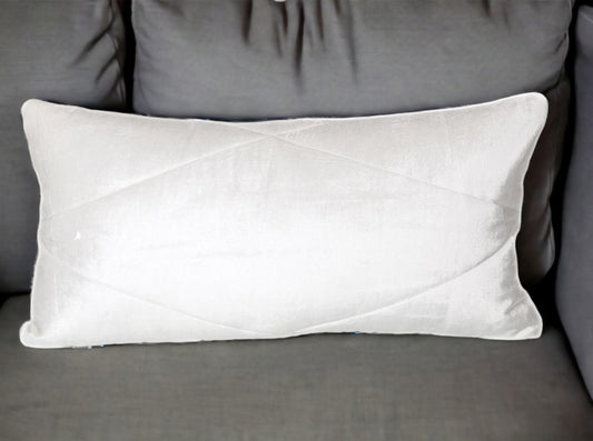 12" X 24" White Cotton Blend Throw Pillow