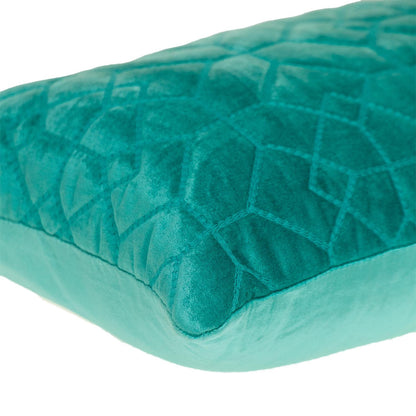 Aqua Quilted Velvet Geo Lumbar Decorative Pillow