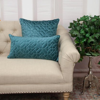 Teal Quilted Velvet Geo Decorative Throw Pillow