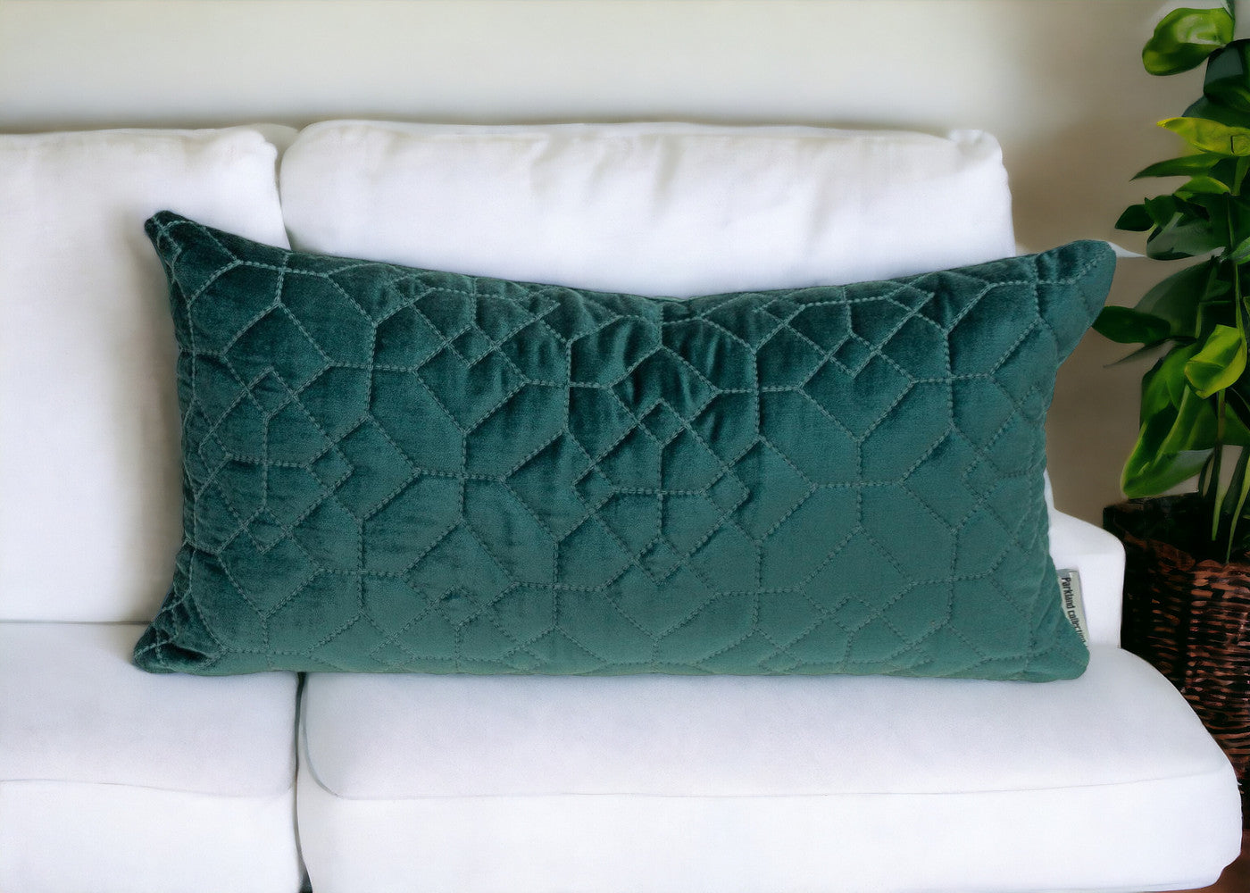 Teal Quilted Velvet Geo Lumbar Decorative Pillow