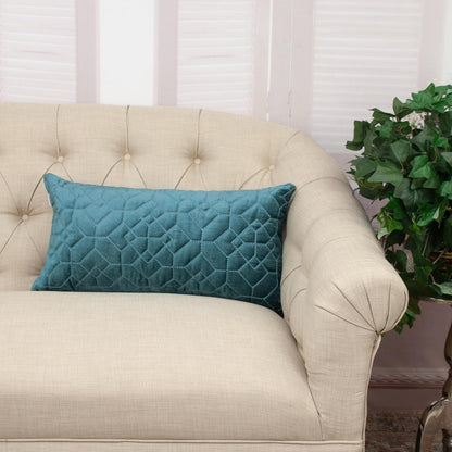 Teal Quilted Velvet Geo Lumbar Decorative Pillow