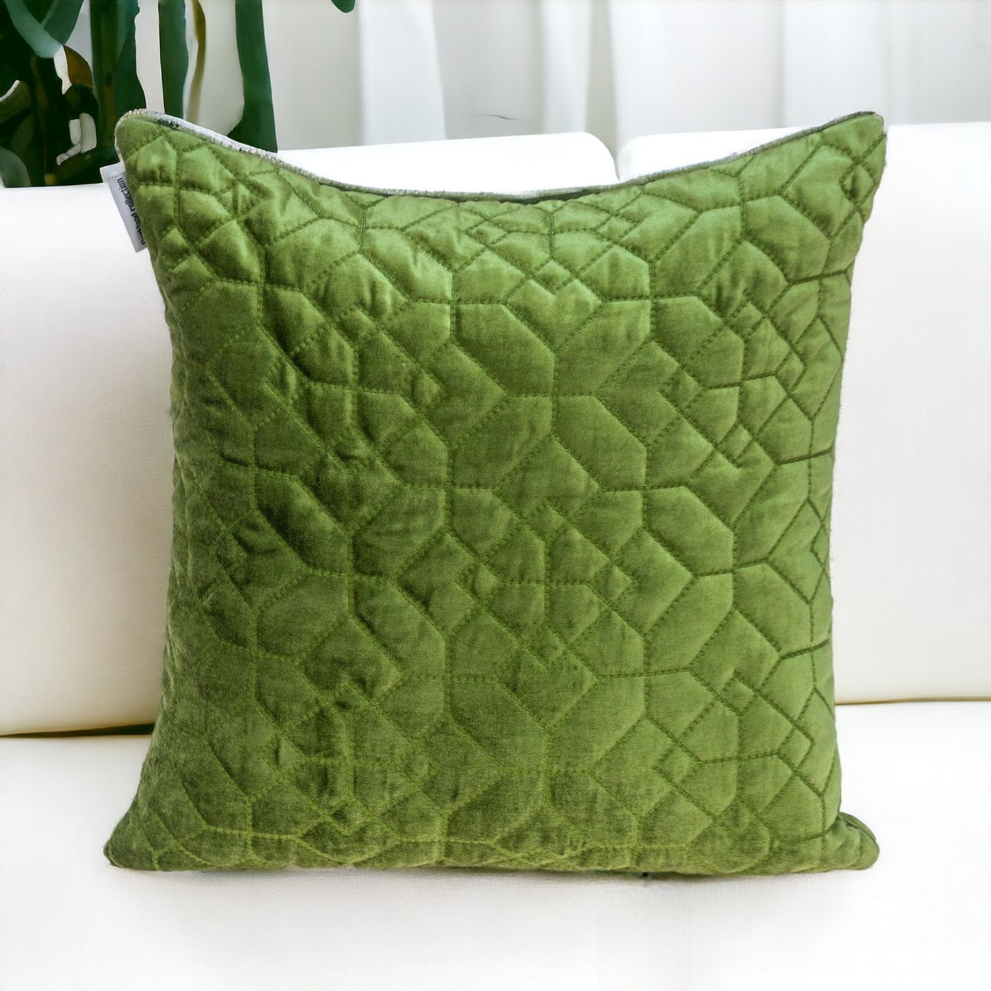 Olive Quilted Velvet Geo Decorative Throw Pillow