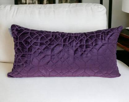 Purple Quilted Velvet Geo Lumbar Decorative Pillow