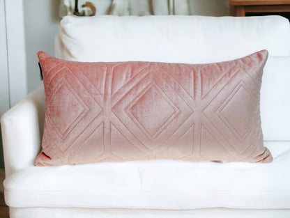 Pink Quilted Diamonds Velvet Solid Color Lumbar Pillow