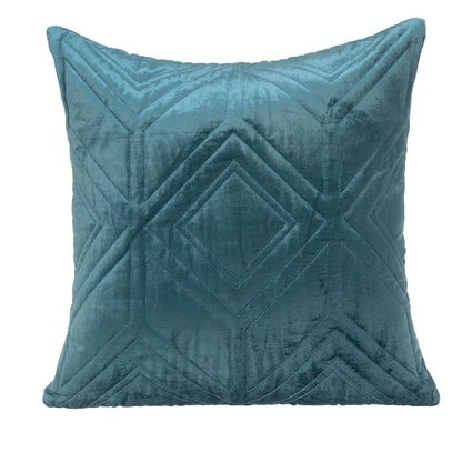 Teal Quilted Diamonds Velvet Solid Color Throw Pillow