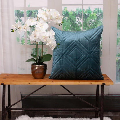 Teal Quilted Diamonds Velvet Solid Color Throw Pillow