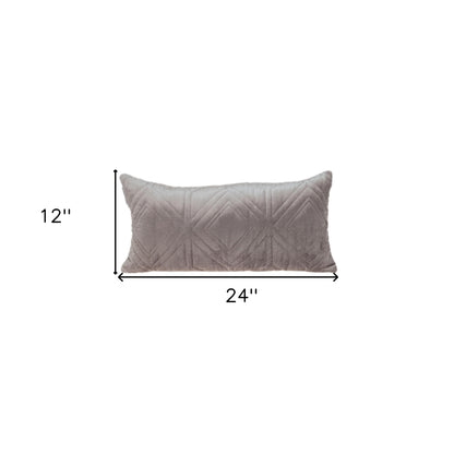 Taupe Quilted Diamonds Velvet Solid Color Lumbar Pillow