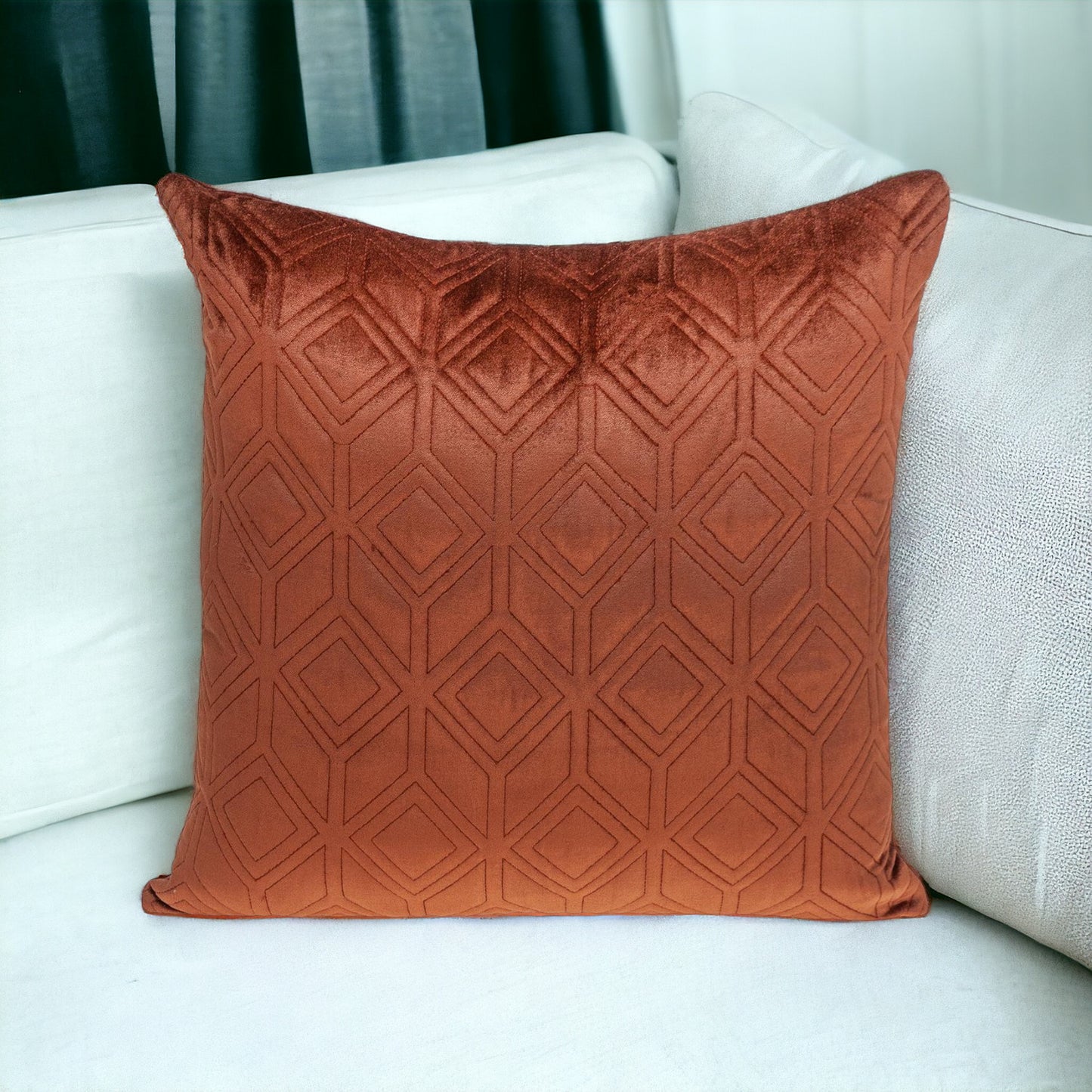 Tufted Diamonds Terra Cotta Velvet Accent Pillow