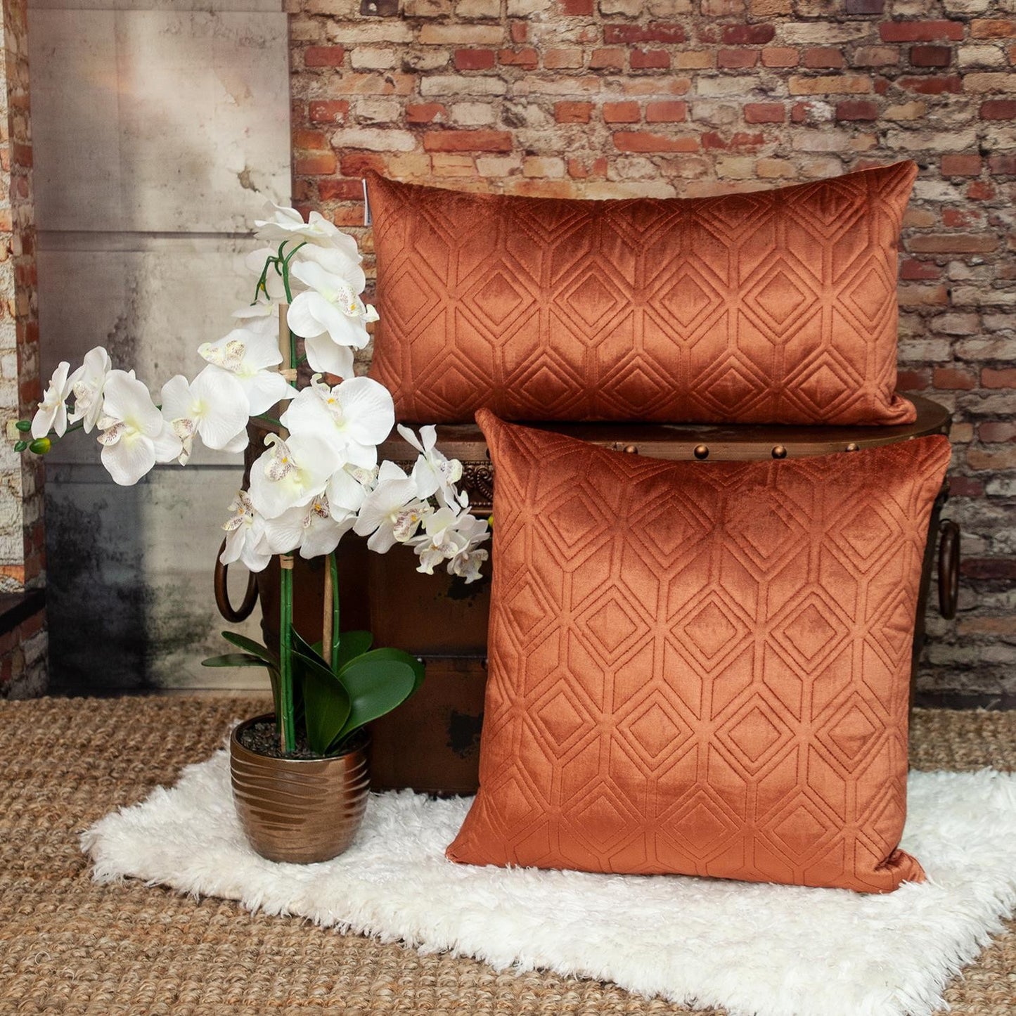 Tufted Diamonds Terra Cotta Velvet Accent Pillow