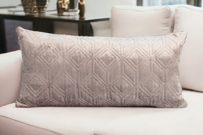 Tufted Diamonds Taupe Velvet Lumbar Accent Pillow