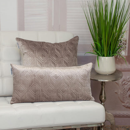 Tufted Diamonds Taupe Velvet Lumbar Accent Pillow