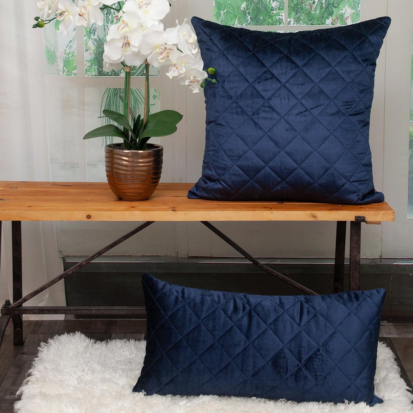 Tufted Diamond Navy Transitional Square Pillow