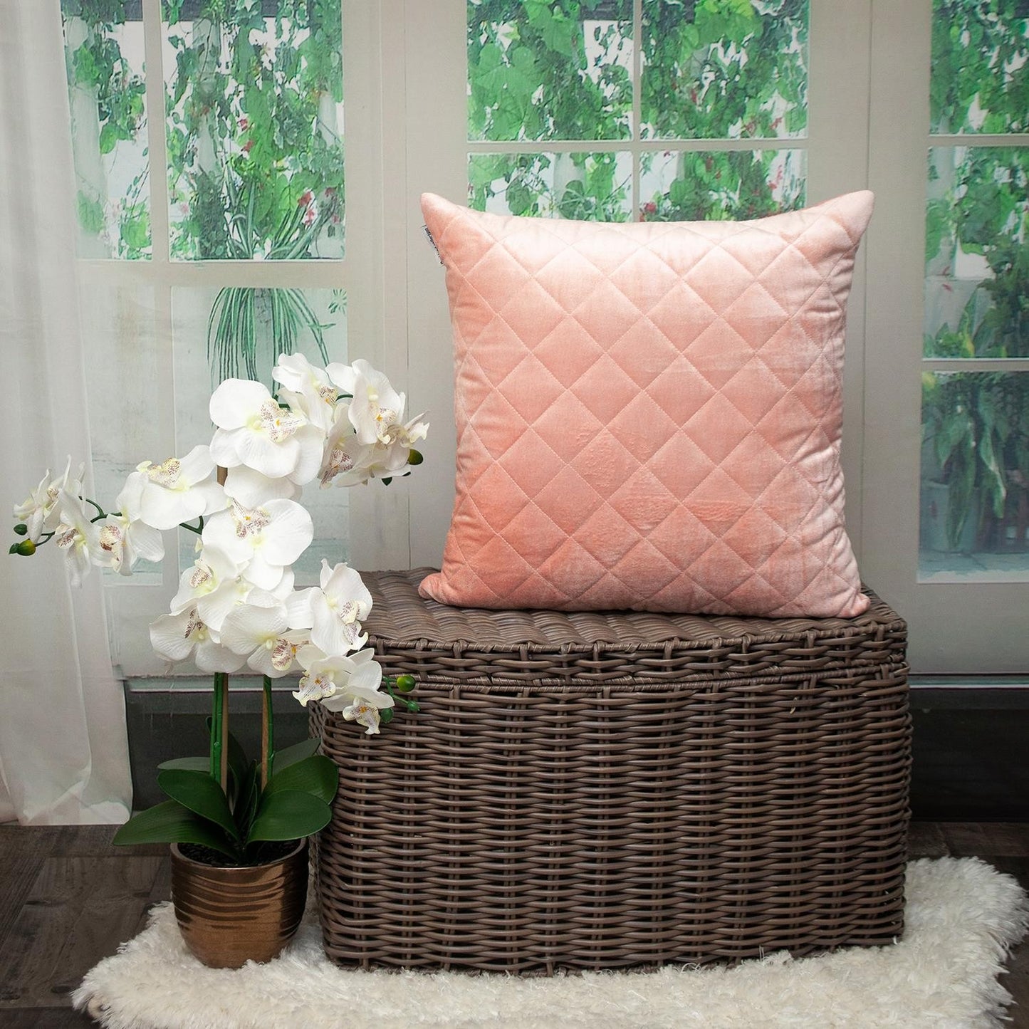 Tufted Diamond Pink Transitional Square Pillow