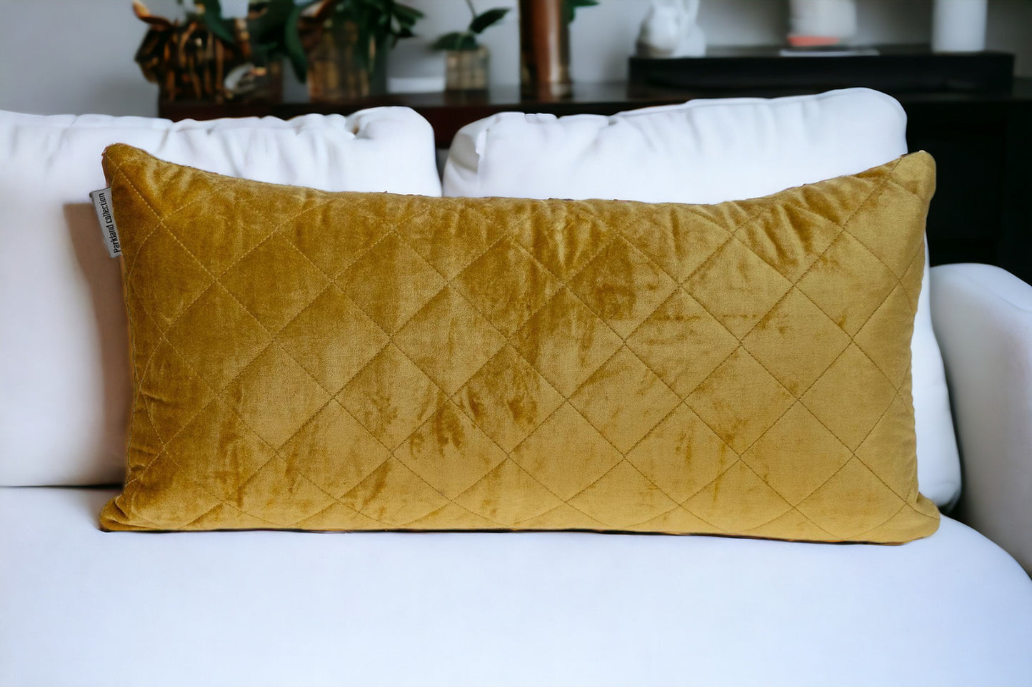 Tufted Diamond Yellow Ochre Transitional Lumbar Pillow